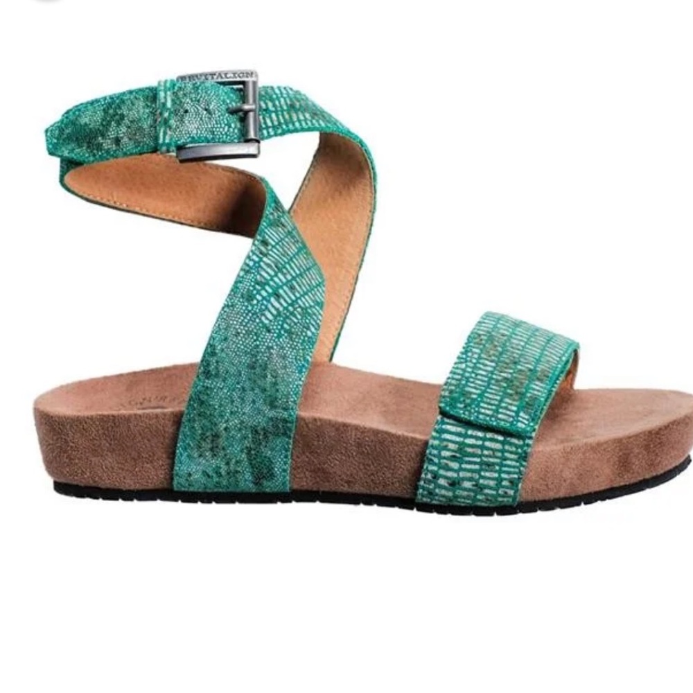 Revitalign swell ankle wrap orthotic sandals in jade lizard colorway size 9